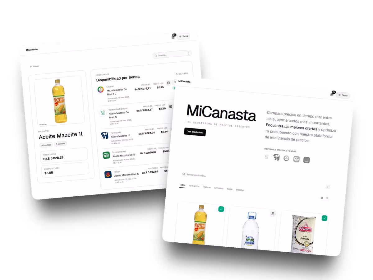 Captura de pantalla o vista previa del proyecto MiCanasta: Una pagina web de precios que recopila, promedia y compara costos entre los principales supermercados de Venezuela para facilitar la consulta de precios.