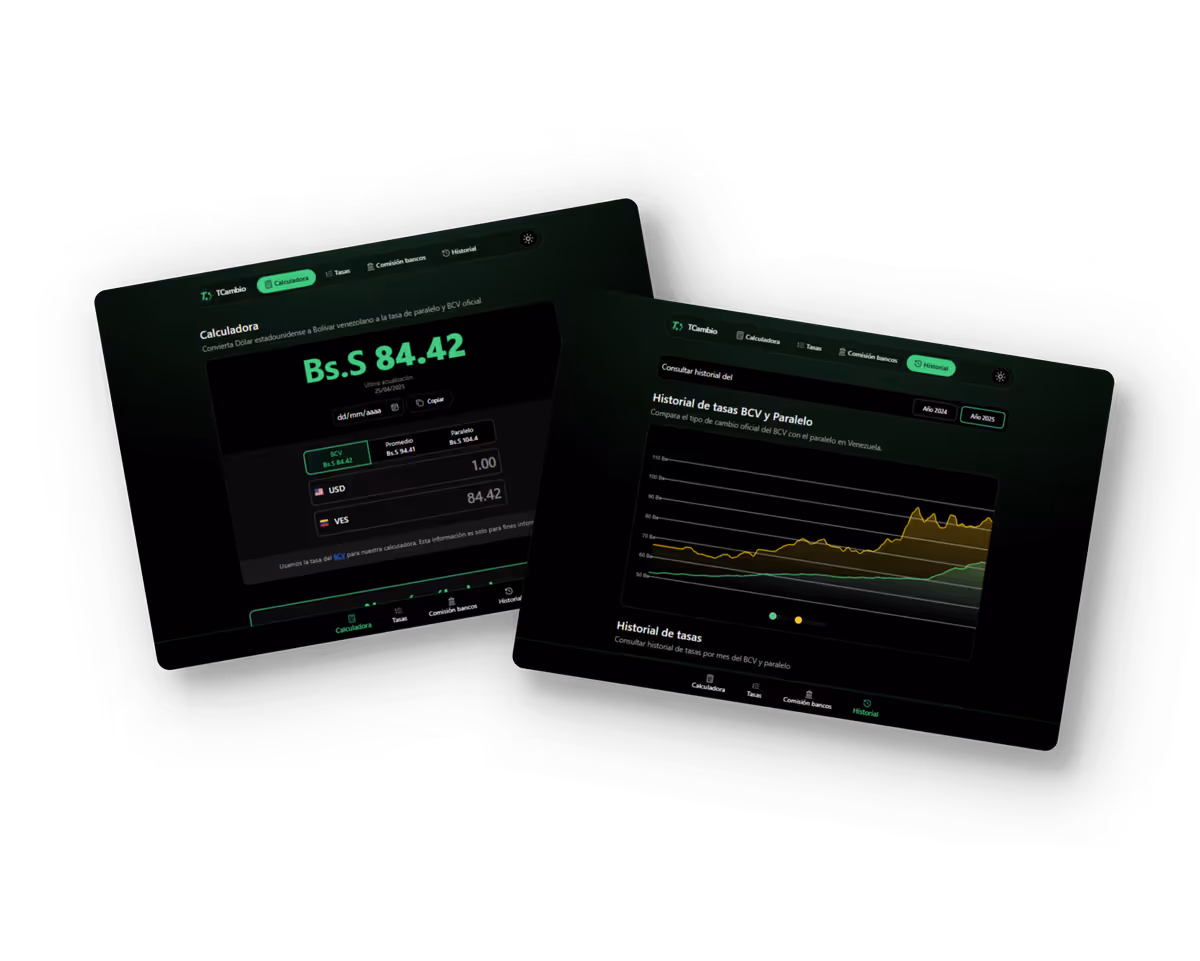 Captura de pantalla o vista previa del proyecto TCambio: TCambio es una calculadora de divisas que convierte bolívares a dólares y viceversa en tiempo real.