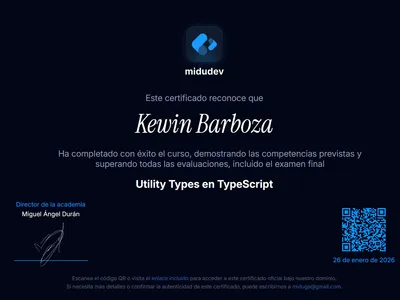 Certificado de Utility Types en TypeScript emitido por midudev